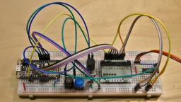The completed prototype on a breadboard
